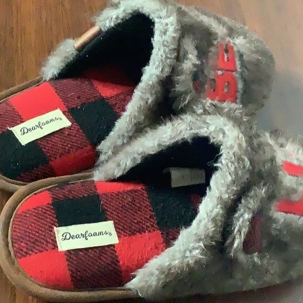 Dearfoams- Sz US2-3 - Lil Bear ear slippers - rubber sole profile racks faux fur